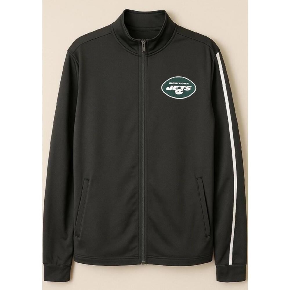 New York Jets Mens L Track  Jacket Size Large Black with White Stripes NWOT